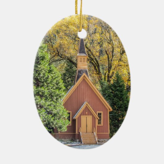 Yosemite Kapelle im Herbst Keramik Ornament (Hinten)