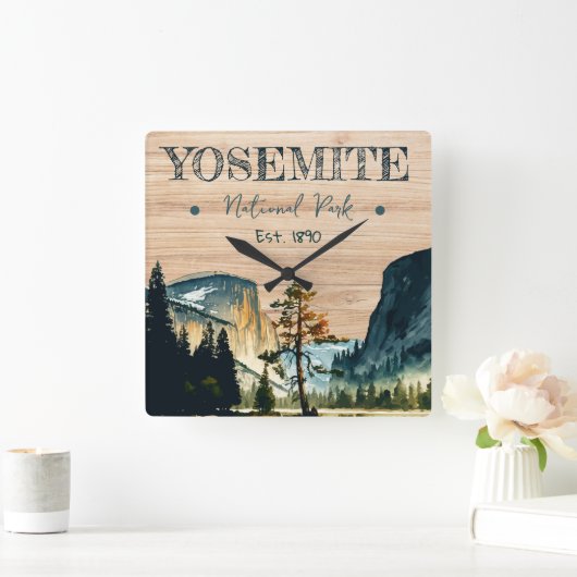 Yosemite National Park Aquarell Halbkuppel Sonnenu Quadratische Wanduhr (Zuhause)