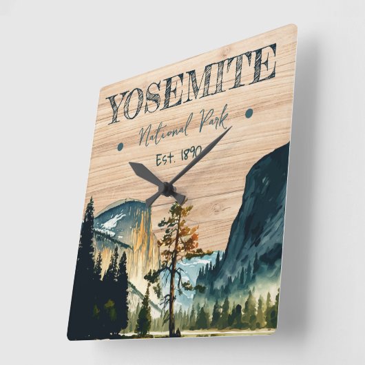 Yosemite National Park Aquarell Halbkuppel Sonnenu Quadratische Wanduhr (Winkel)