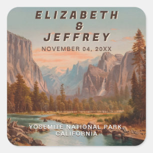 Yosemite National Park Hochzeit Aquarell Vintage Quadratischer Aufkleber