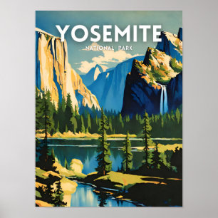 Yosemite National Park Illustration Retro Aestheti Poster