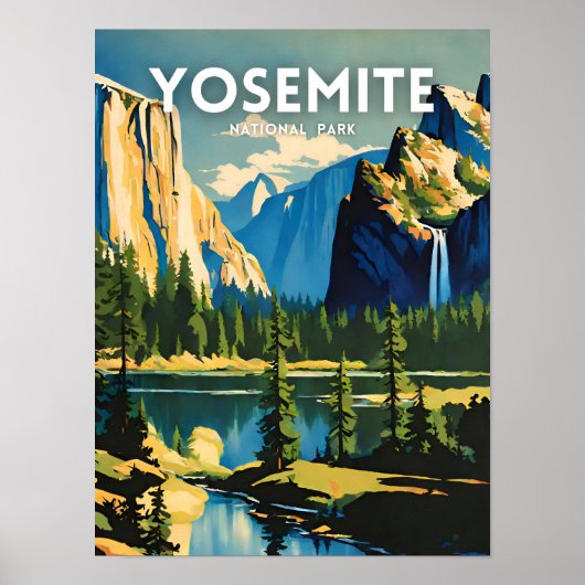Yosemite National Park Illustration Retro Aestheti Poster (Vorne)