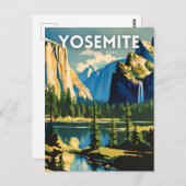 Yosemite National Park Illustration Retro Aestheti Postkarte (Vorne/Hinten)
