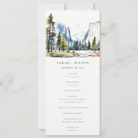 Yosemite National Park Watercolor Wedding Program Einladung (Vorderseite)