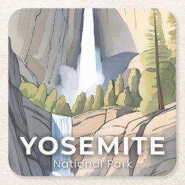 Yosemite Nationalpark | Aquarell Reise Rechteckiger Pappuntersetzer