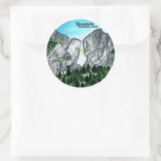 Yosemite Nationalpark Aquarell Runder Aufkleber (Tasche)