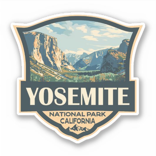 Yosemite Nationalpark Illustration Retro Abzeichen Aufkleber (Vorderseite)