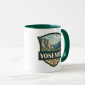 Yosemite Nationalpark Illustration Retro Abzeichen Tasse (VorderseiteRechts)