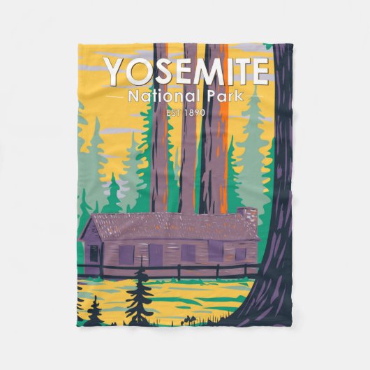 Yosemite Nationalpark Mariposa Grove Cabin Retro Fleecedecke (Vorderseite)