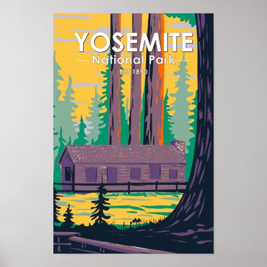 Yosemite Nationalpark Mariposa Grove Cabin Retro Poster (Vorne)