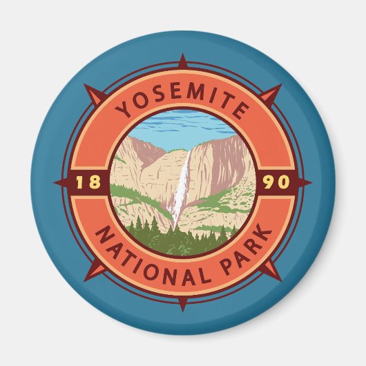 Yosemite Nationalpark Retro Kompass Emblem Magnet (Vorne)