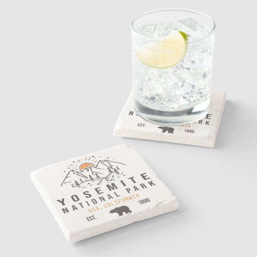 Yosemite Nationalpark Retro Sunset Mountain Steinuntersetzer (Seitenansicht)