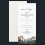 YOSEMITE Nationalpark Skyline Wasserfarbenhochzeit Menükarte<br><div class="desc">Dieses Menü bietet ein Aquarellbild des Yosemite Valley Yosemite Nationalparks. Dieses Menü ist perfekt für Ihr Ziel oder Nationalpark Hochzeit.</div>