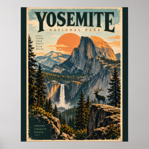 Yosemite Nationalpark Vintage-Landschaft mit Maje Poster