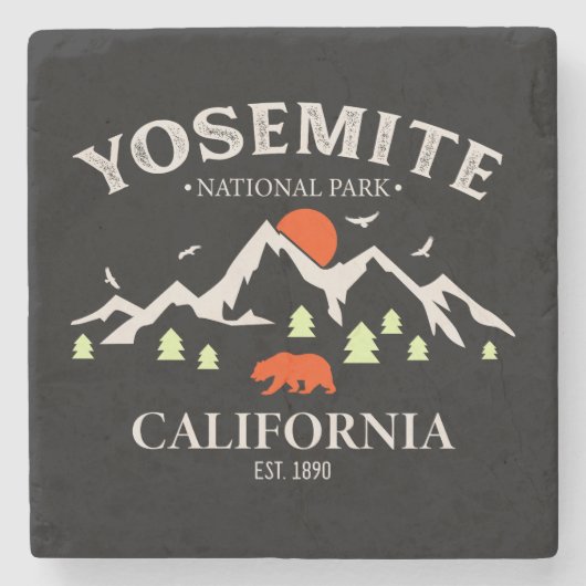 Yosemite Nationalpark Vintages Gebirge Steinuntersetzer (Vorderseite)