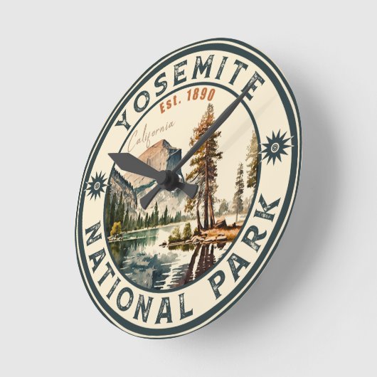 Yosemite Nationalpark Wasserfarbe Halbdunkel Vinta Runde Wanduhr (Winkel)