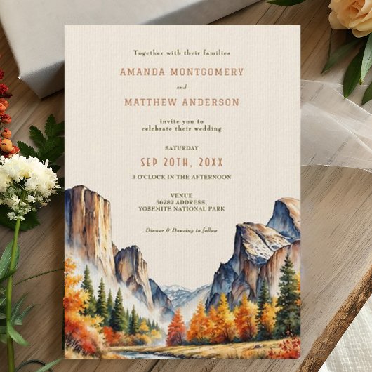 Yosemite Nationalpark Wasserfarbenland Hochzeit Einladung