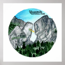 Yosemite Nationalpark Watercolor Yosemite Falls Poster