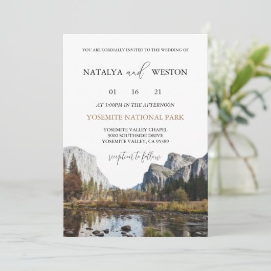 Yosemite Nationalpark Wedding Einladung Einfach (Stehend Vorderseite)