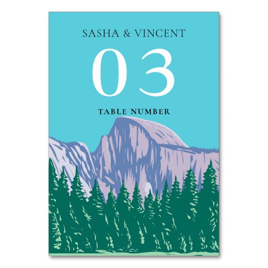 Yosemite Nationalpark Wedding Retro Tischnummer (Vorderseite)