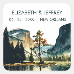 Yosemite Nationalpark Wedding Watercolor Quadratischer Aufkleber