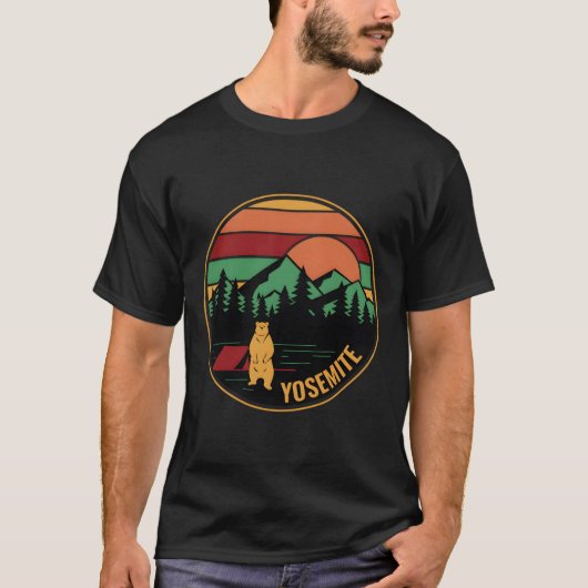 Yosemite Retro Vintag Zelt Camping Bär T-Shirt (Vorderseite)
