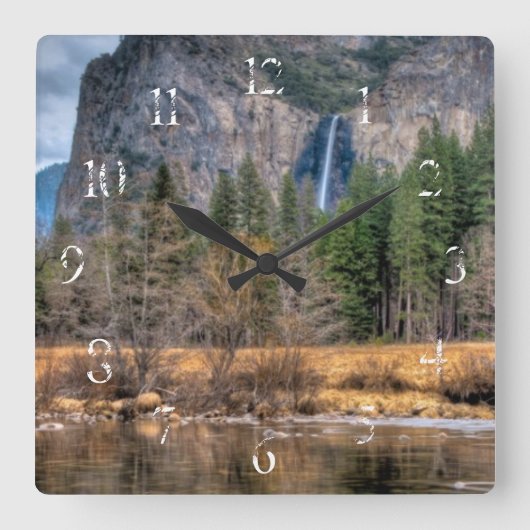 Yosemite Scenic Falls Quadratische Wanduhr (Vorderseite)