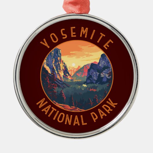 Yosemite Sunset Nationalpark Retro gestört Ornament Aus Metall (Vorne)