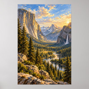 Yosemite Valley Golden Hour Berglandschaft Wandbil Poster