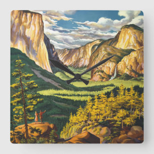 Yosemite Vintage Reise Kunst Quadratische Wanduhr