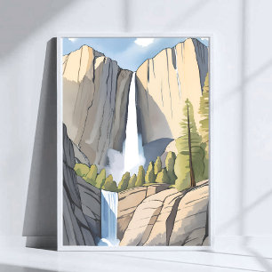 Yosemite Wasserfälle Nationalpark Aquarell Poster