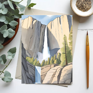 Yosemite Wasserfälle   Nationalpark Aquarell Postkarte
