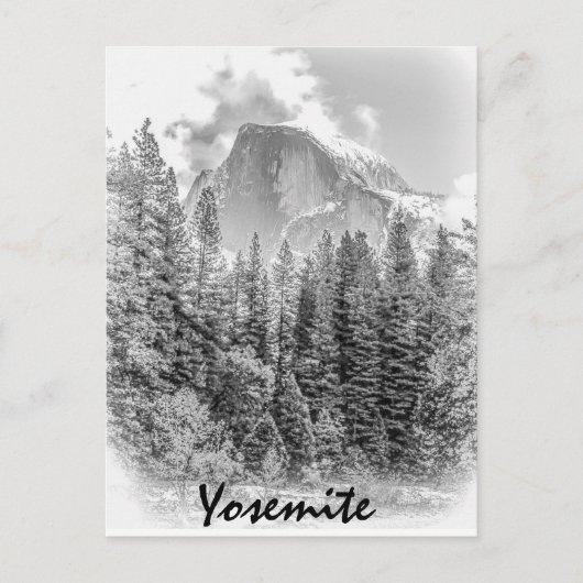 Yosemite's Half Dome im Winter mit Yosemite Text Postkarte (Vorderseite)