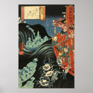 Yoshitsune gegen die Taira-Geister: Vintage-Holzsc Poster