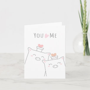 You and Me Cute Pig Pink Heart Love Greeting Card Karte
