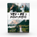 You and Me Picture Perfect Frischvermählte  Fotoblock<br><div class="desc">Whimsische und spielerische Hochzeitserinnerung mit 3 Fotos der Frischvermählten und einer typografischen Textzeile,  die "you   me = picture perfect" sagt. Weiß.</div>