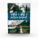 You and Me Picture Perfect Frischvermählte in Türk Fotoblock<br><div class="desc">Whimsische und spielerische Hochzeitserinnerung mit 3 Fotos der Frischvermählten und einer typografischen Textzeile, die "you me = picture perfect" sagt. Türkis.</div>