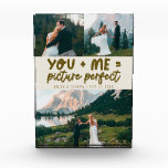 You and Me Picture Perfect Frischvermählten-Creme Fotoblock<br><div class="desc">Whimsische und spielerische Hochzeitserinnerung mit 3 Fotos der Frischvermählten und einem typografischen Text,  der "you   me = picture perfect" lautet. Creme.</div>