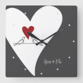 You and Me - Simple Modern Love Birds Red Heart Quadratische Wanduhr (Vorderseite)