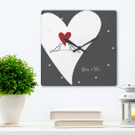 You and Me - Simple Modern Love Birds Red Heart Quadratische Wanduhr<br><div class="desc">The product design features two white doves roost together and look up towards a heart. White doves are symbols of love, luck, peace, and prosperity. This simple birds illustration makes a cute modern and unique square clock with personalized text - Gift idea for birthday, wedding, anniversary, Valentine’s Day, or any...</div>