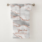 "You are Beautiful" White Agate Rose Gold Glitzer Badhandtuch Set (Insitu)