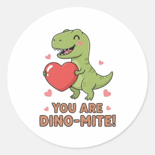 You Are Dino-mite Cute T-Rex Dinosaur Valentine  Runder Aufkleber (Vorderseite)
