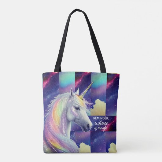 You Are Enough Reminder Sparkly White Unicorn Tasche (Rückseite)