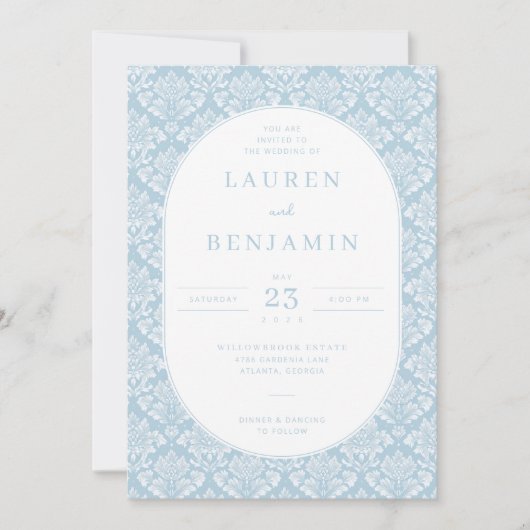 You Are Invited Elegant Blue Damask Einladung (Vorderseite)