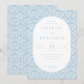 You Are Invited Elegant Blue Damask Einladung (Vorne/Hinten)