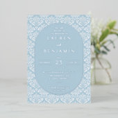 You Are Invited to Elegant Blue Damask Folieneinladung (Stehend vorne)