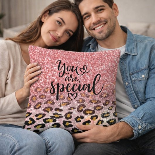 You Are Special Pink Glitter Leopard Print Kissen