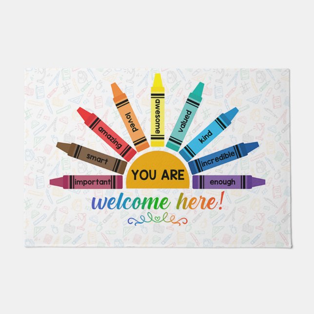 You Are Welcome Here Mat, Crayons Doormat Fußmatte (Vorderseite)