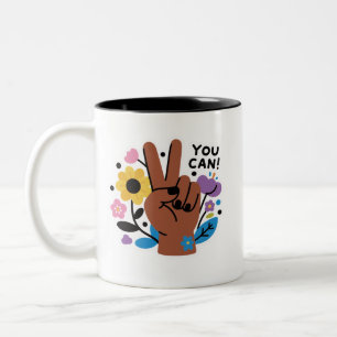 You Can Floral Peace Sign Zweifarben-Kaffeetasse Zweifarbige Tasse