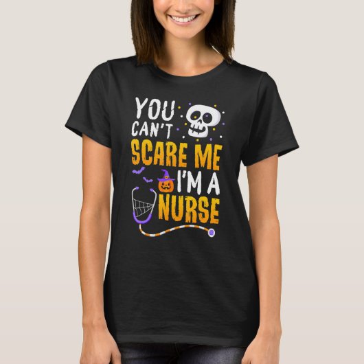 You Cant Scare Me Im a Nurse Halloween RN Witch Bo T-Shirt (Vorderseite)